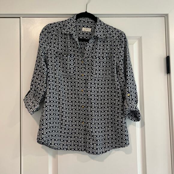 Charter‎ Club Luxury Women's Linen Top Blue and White Pattern Size S - Picture 1 of 8